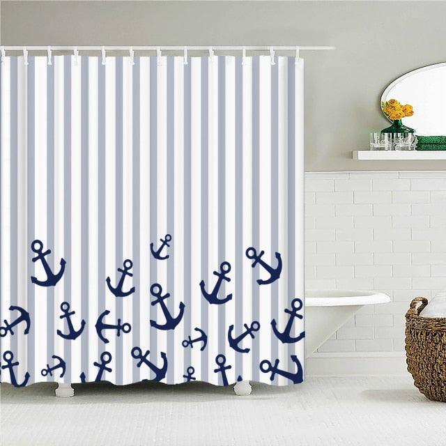 Vertical Striped Anchors Fabric Shower Curtain - Shower Curtain Emporium