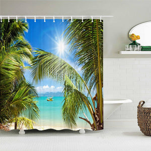 Beach Palm View Fabric Shower Curtain - Shower Curtain Emporium