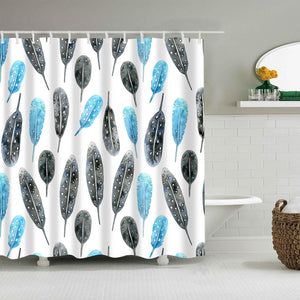 Black & Blue Feathers Fabric Shower Curtain - Shower Curtain Emporium