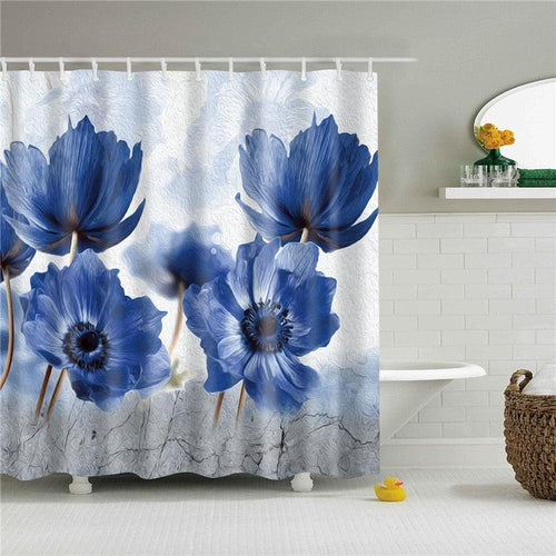 Blue Flowers Fabric Shower Curtain - Shower Curtain Emporium