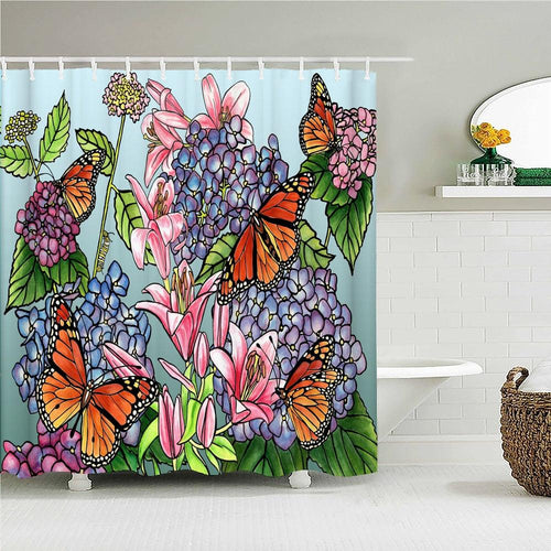 Butterfly Flower Art Fabric Shower Curtain - Shower Curtain Emporium