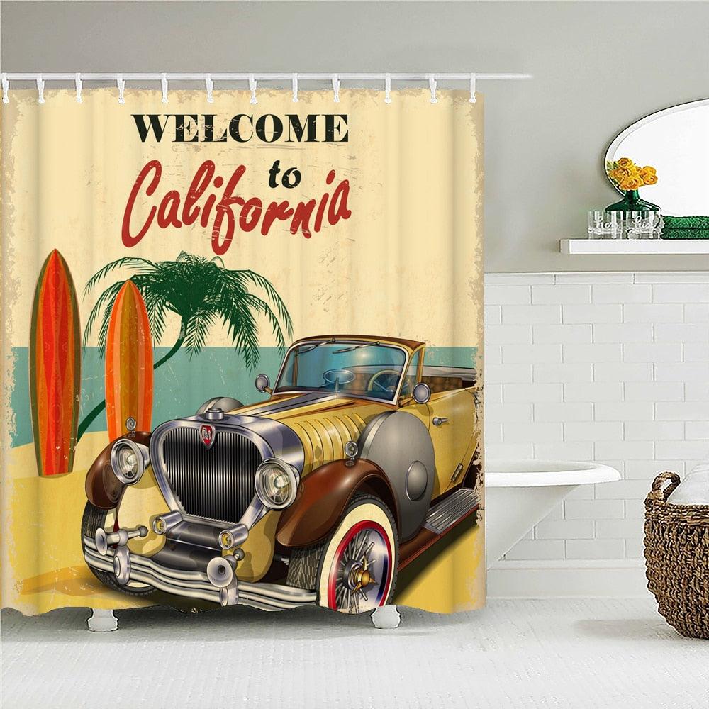 California Antique Car Fabric Shower Curtain - Shower Curtain Emporium