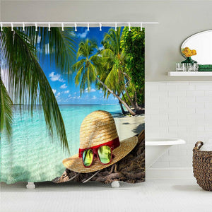 Caribbean Beach Hat Fabric Shower Curtain - Shower Curtain Emporium
