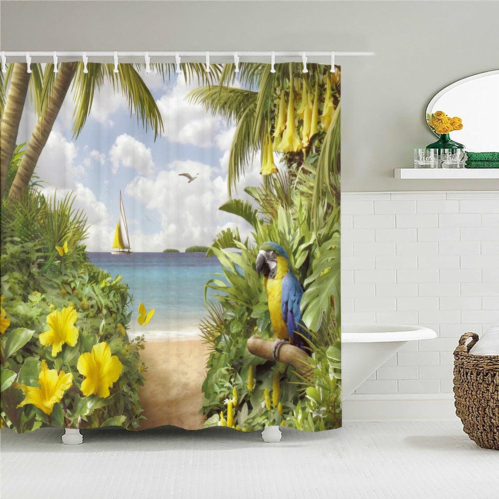 Classic Beach Parrot Fabric Shower Curtain - Shower Curtain Emporium