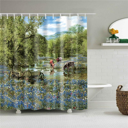 Country Field Fabric Shower Curtain - Shower Curtain Emporium