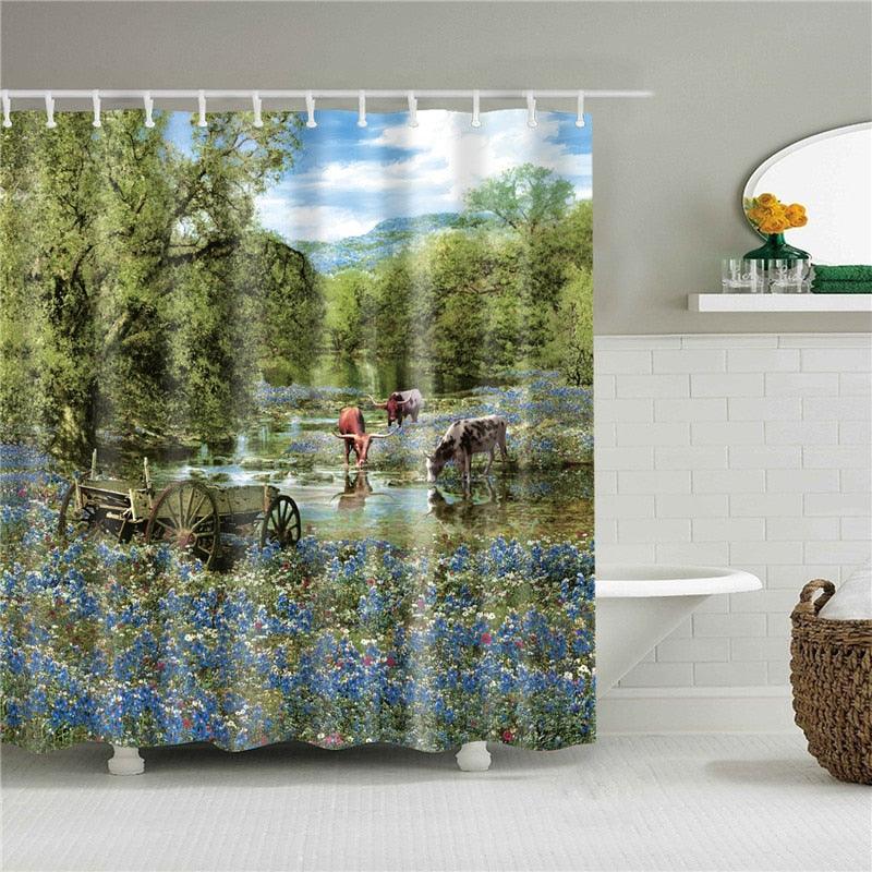 Country Field Fabric Shower Curtain - Shower Curtain Emporium