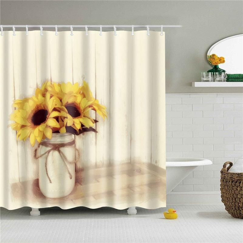 Farmhouse Jar Flowers Fabric Shower Curtain - Shower Curtain Emporium