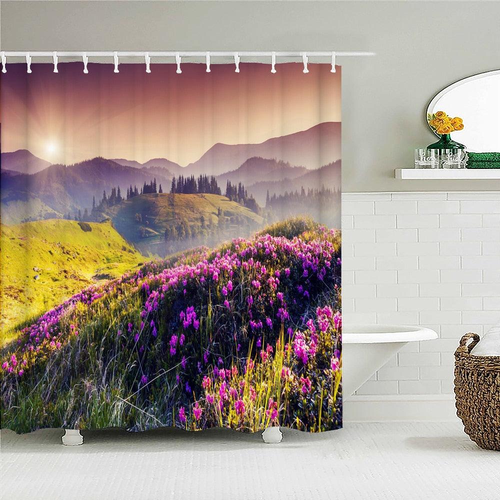 Floral Mountains Fabric Shower Curtain - Shower Curtain Emporium