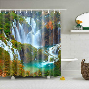 Forest Waterfall Fabric Shower Curtain - Shower Curtain Emporium