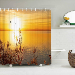 Golden Lake Sunrise Fabric Shower Curtain - Shower Curtain Emporium