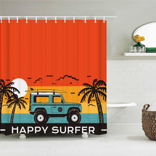 Happy Surfer Fabric Shower Curtain - Shower Curtain Emporium