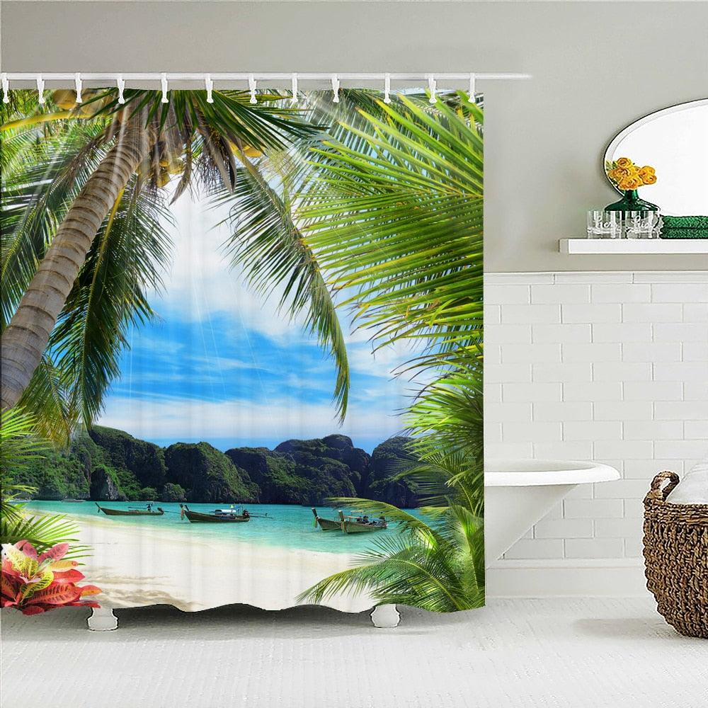 Hawaiian Beach Fabric Shower Curtain - Shower Curtain Emporium