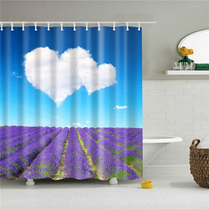 Lavender Field Hearts Fabric Shower Curtain - Shower Curtain Emporium