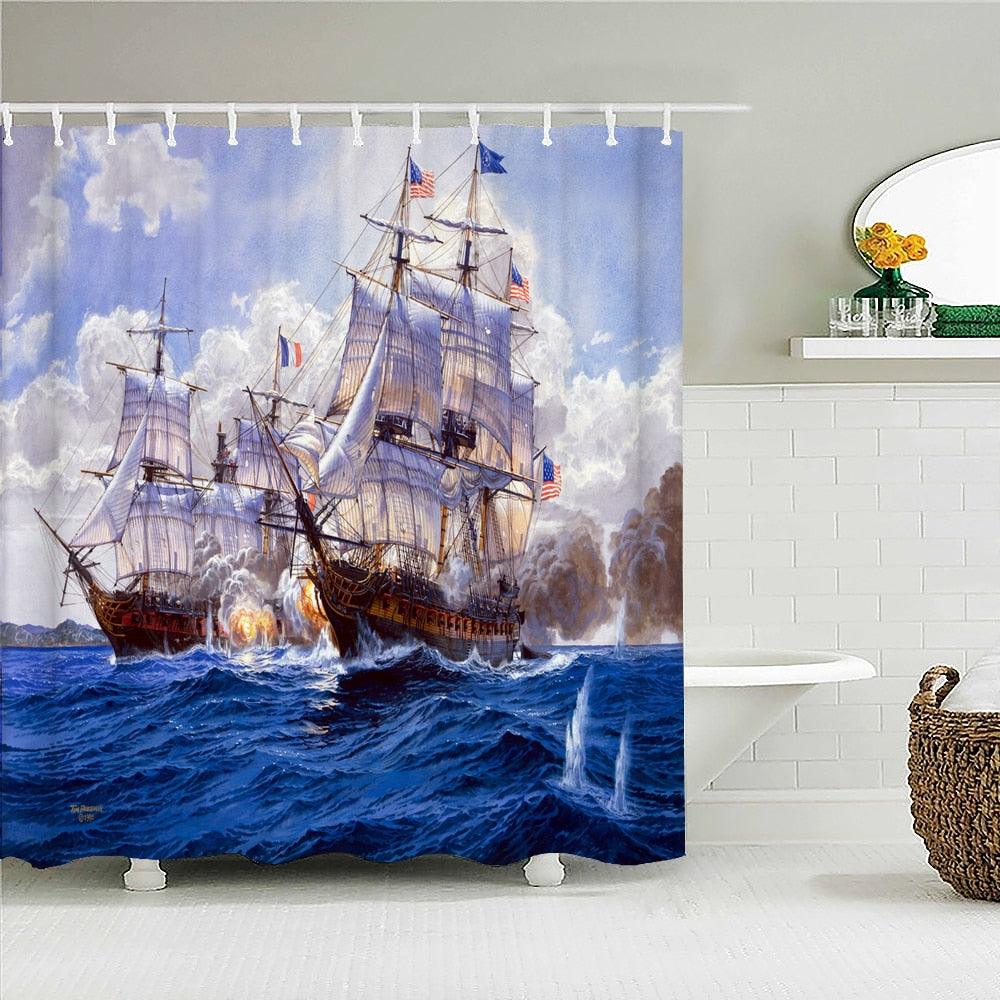 Maritime Schooners Fabric Shower Curtain - Shower Curtain Emporium