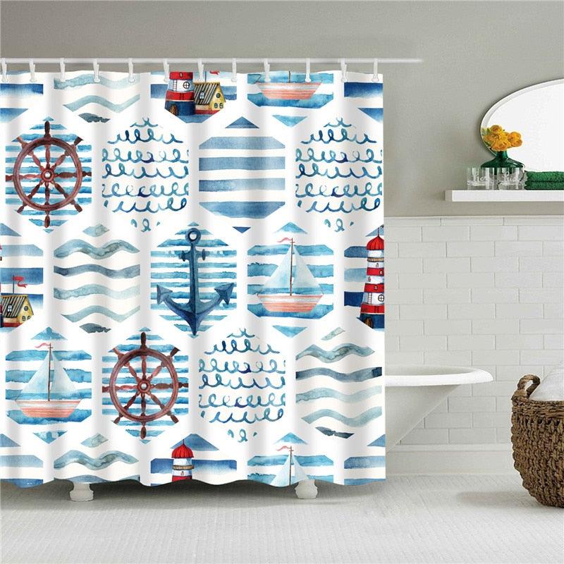 Nautical Art Fabric Shower Curtain - Shower Curtain Emporium