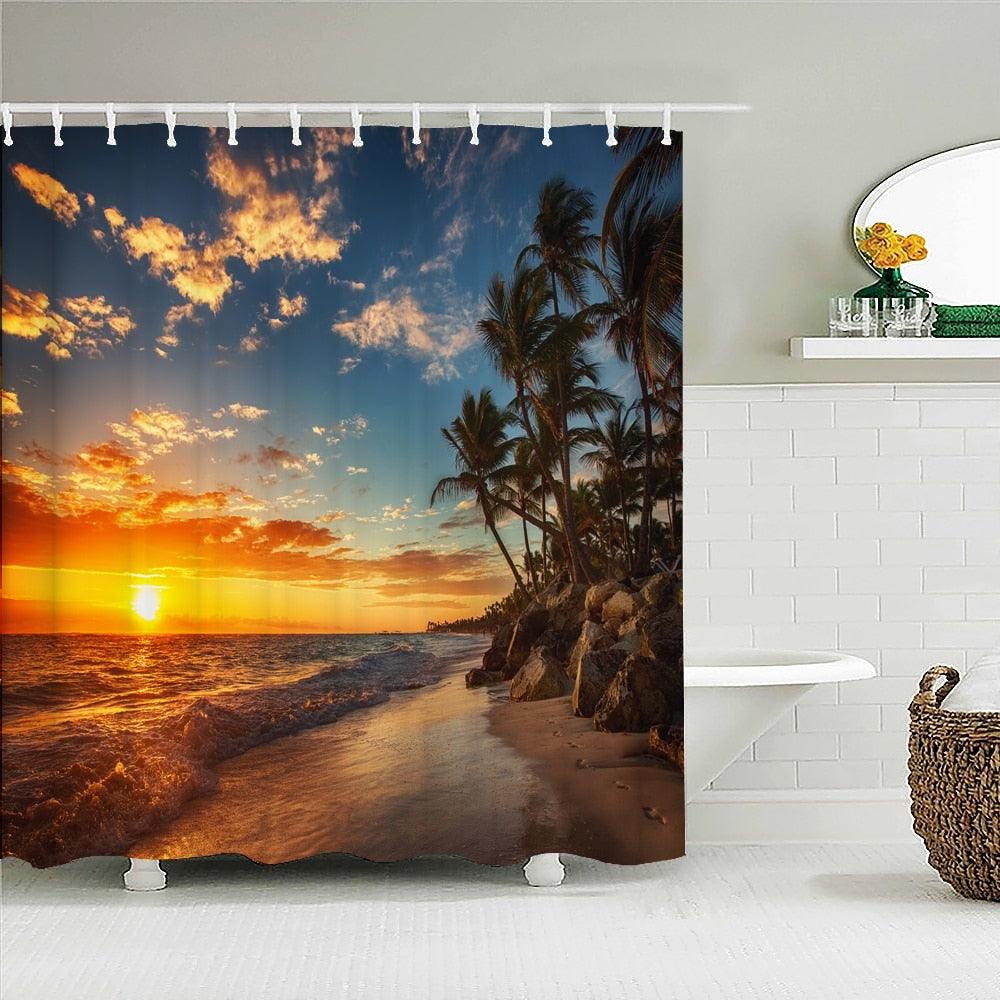 Paradise Beach Sunrise Fabric Shower Curtain - Shower Curtain Emporium