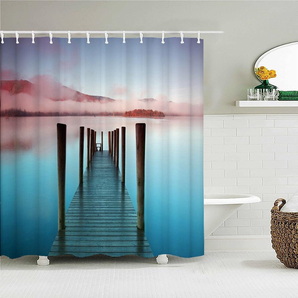 Serene Lake Dock Fabric Shower Curtain - Shower Curtain Emporium