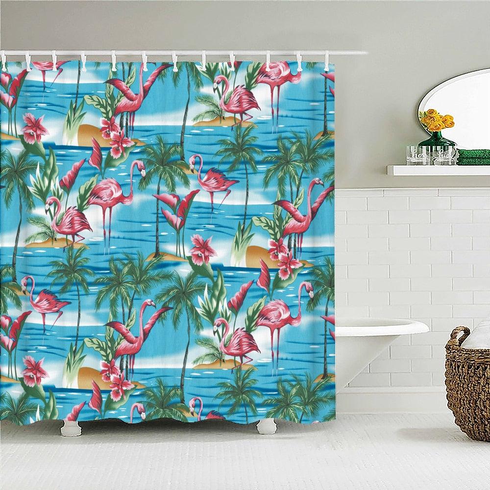 Tropical Flamingo Palms Fabric Shower Curtain - Shower Curtain Emporium