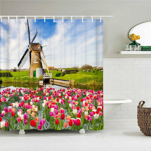 Tulip Windmill Fabric Shower Curtain - Shower Curtain Emporium