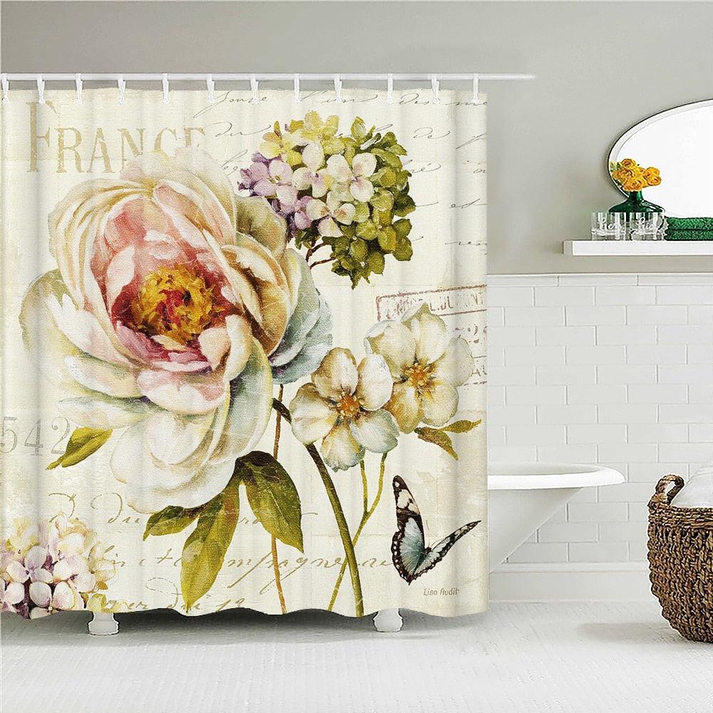 Vintage French Flowers Fabric Shower Curtain - Shower Curtain Emporium
