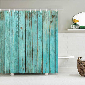 Aqua Weathered Wood Fabric Shower Curtain - Shower Curtain Emporium