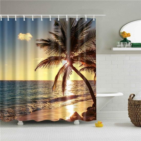 Beach Palm Sunrise Fabric Shower Curtain - Shower Curtain Emporium