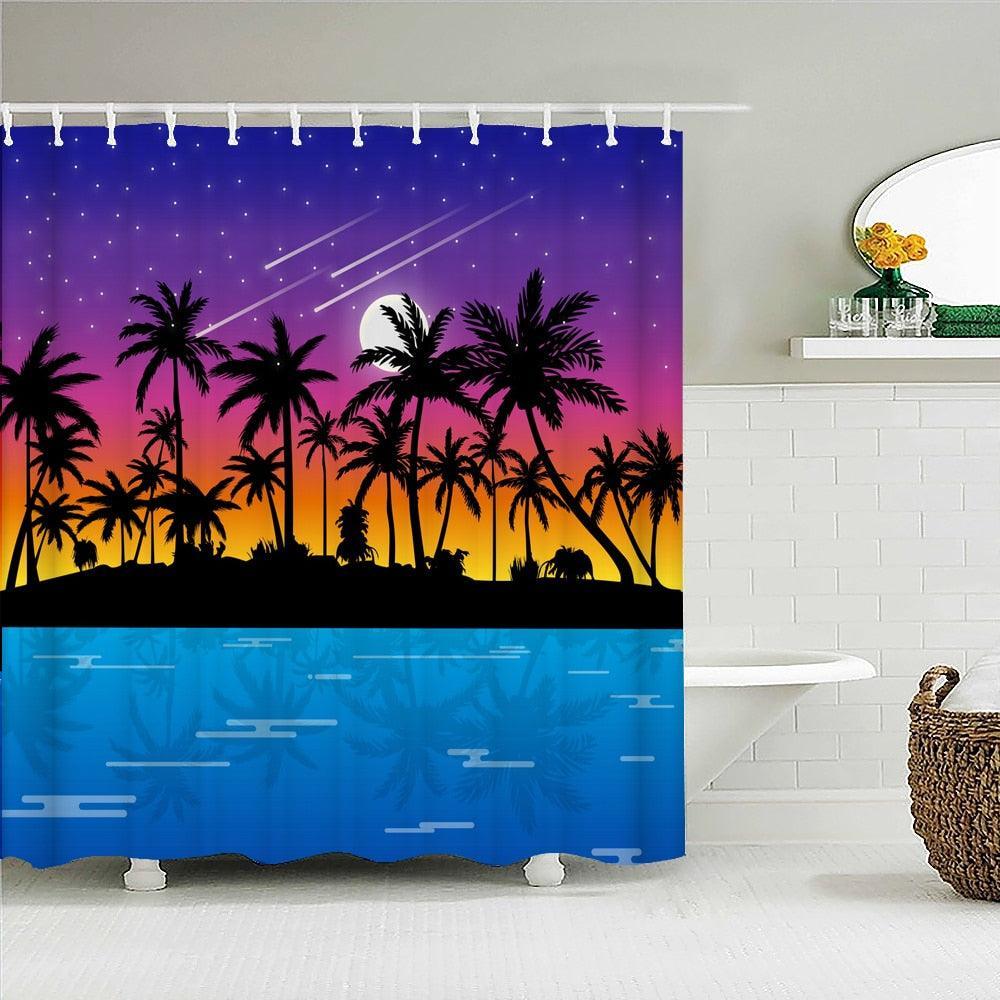 Beach Paradise Silhouette Fabric Shower Curtain - Shower Curtain Emporium