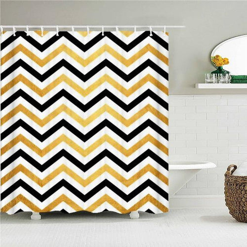 Black & Gold Zigzag Fabric Shower Curtain - Shower Curtain Emporium