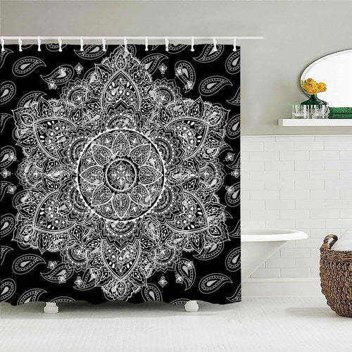 Black & White Bohemian Fabric Shower Curtain - Shower Curtain Emporium