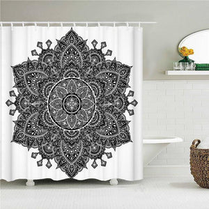 Black & White Lotus Fabric Shower Curtain - Shower Curtain Emporium