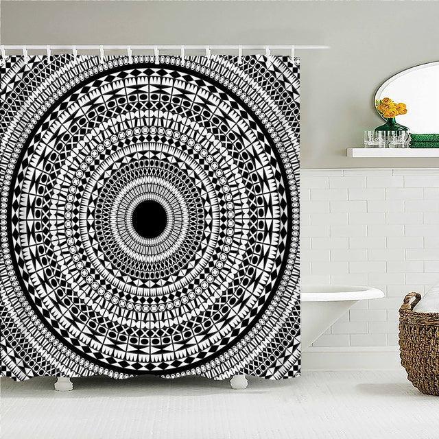 Black & White Mandala Fabric Shower Curtain - Shower Curtain Emporium