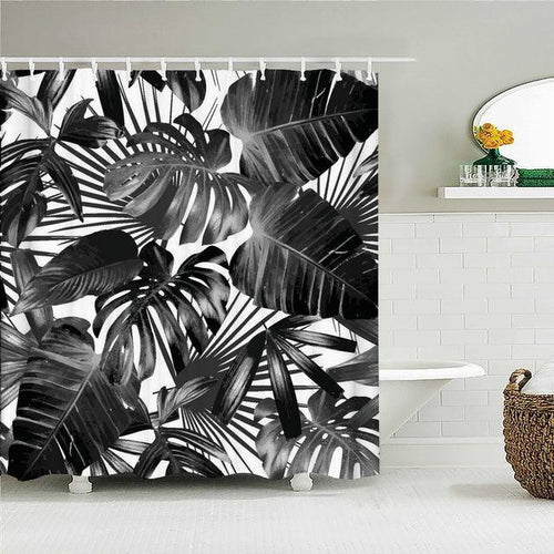 Black & White Palms Fabric Shower Curtain - Shower Curtain Emporium