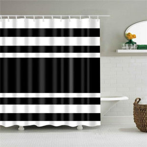 Black Broad Stripe Fabric Shower Curtain - Shower Curtain Emporium