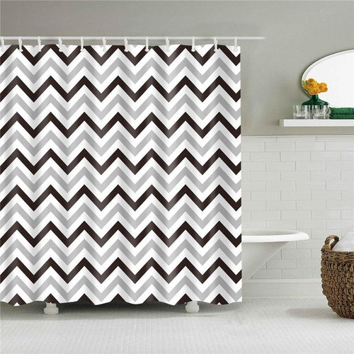 Black Grey Zigzag Fabric Shower Curtain - Shower Curtain Emporium