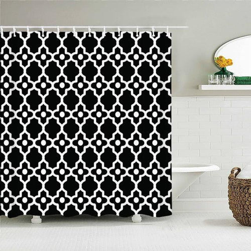 Black Modern Pattern Fabric Shower Curtain - Shower Curtain Emporium