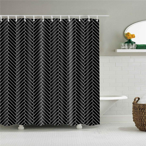 Black Tile Pattern Fabric Shower Curtain - Shower Curtain Emporium