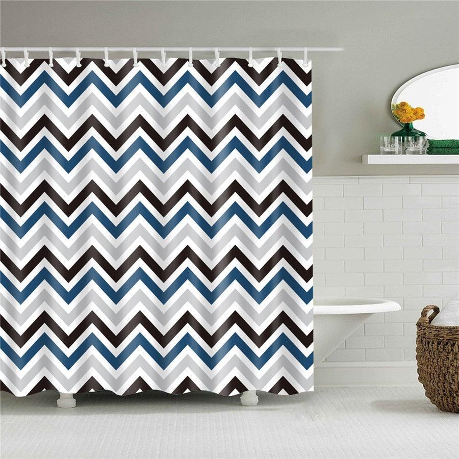 Blue & Black Zigzag Fabric Shower Curtain - Shower Curtain Emporium