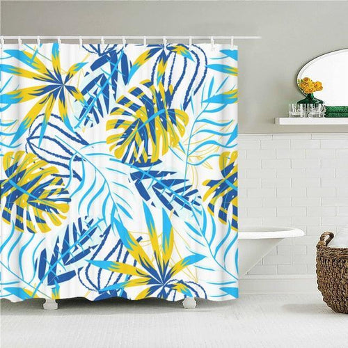 Blue & Yellow Palms Fabric Shower Curtain - Shower Curtain Emporium