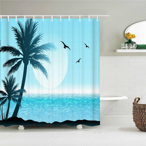 Blue Ocean Palms Fabric Shower Curtain - Shower Curtain Emporium