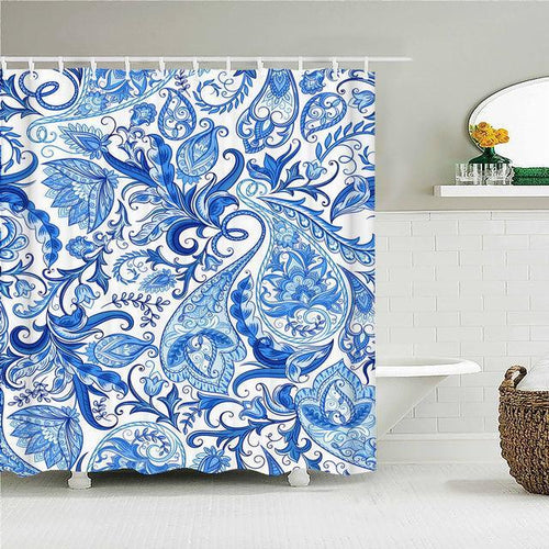 Blue Paisley Fabric Shower Curtain - Shower Curtain Emporium