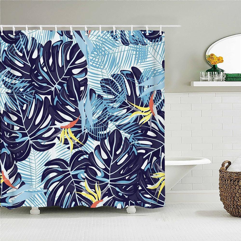 Blue Palms Fabric Shower Curtain - Shower Curtain Emporium
