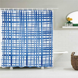 Blue Plaid Fabric Shower Curtain - Shower Curtain Emporium