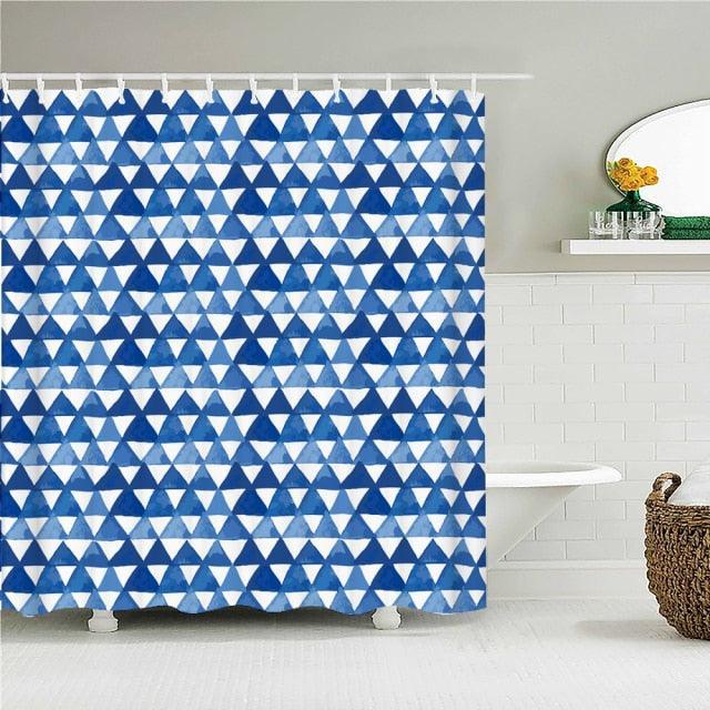 Blue Triangular pattern Fabric Shower Curtain - Shower Curtain Emporium