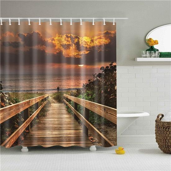 Boardwalk Sunrise Fabric Shower Curtain - Shower Curtain Emporium