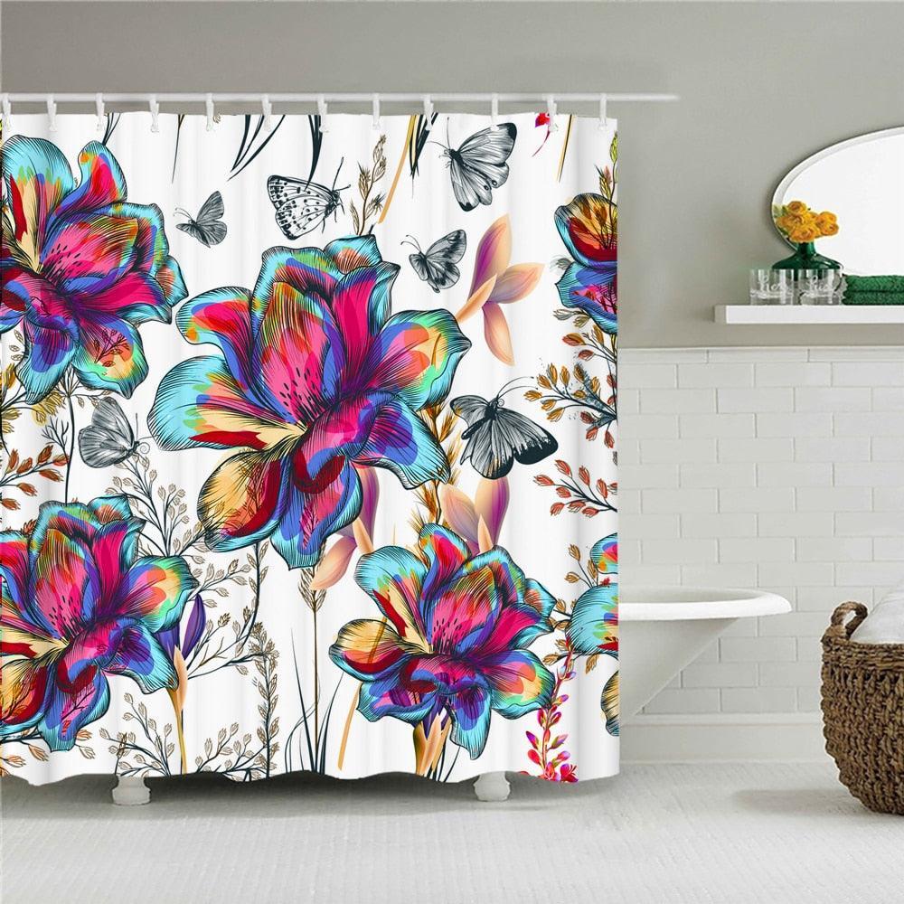 Bright Flowers Fabric Shower Curtain - Shower Curtain Emporium
