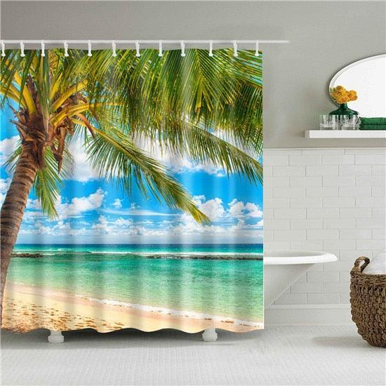 Calm Beach Palm Fabric Shower Curtain - Shower Curtain Emporium
