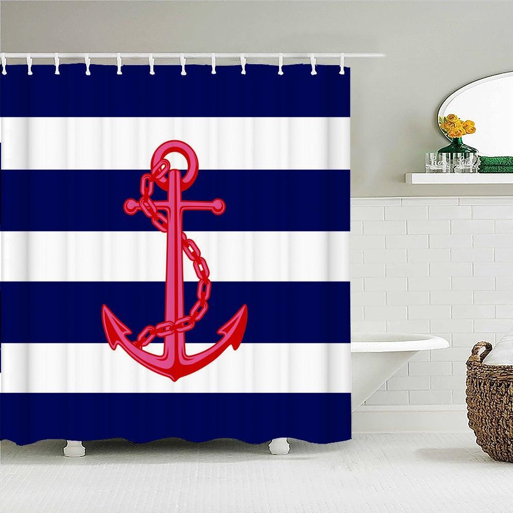 Classic Anchor Stripes Fabric Shower Curtain - Shower Curtain Emporium