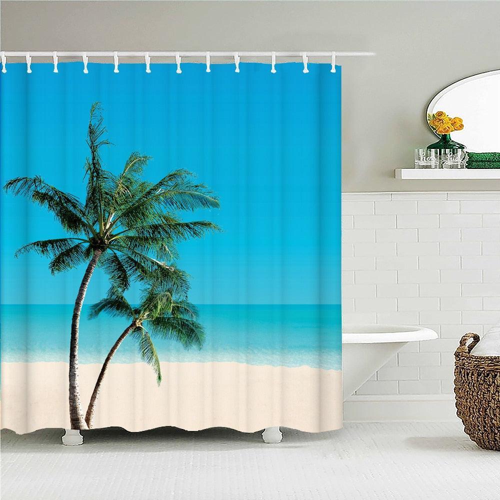 Classic Beach Palm Fabric Shower Curtain - Shower Curtain Emporium