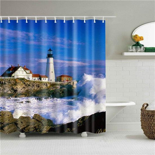 Classic Lighthouse Fabric Shower Curtain - Shower Curtain Emporium