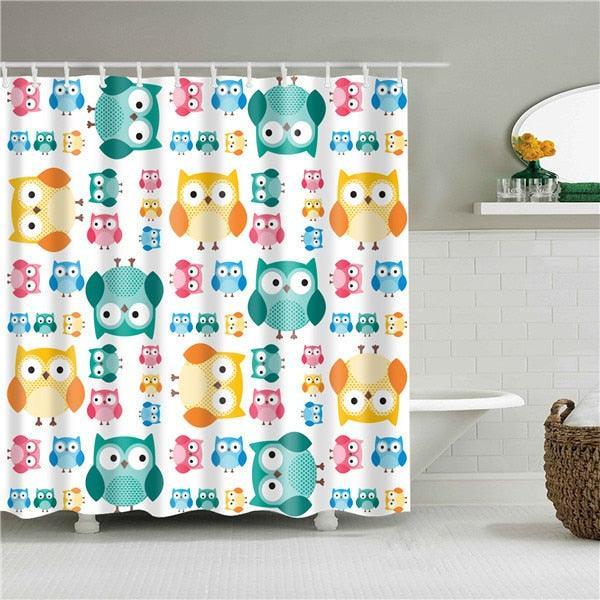 Colorful Owls Fabric Shower Curtain - Shower Curtain Emporium